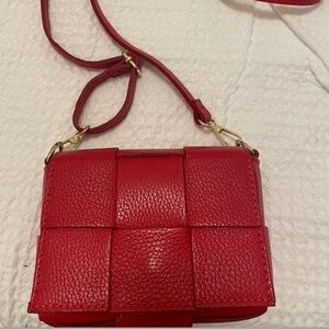 Red woven bag, Italian leather
